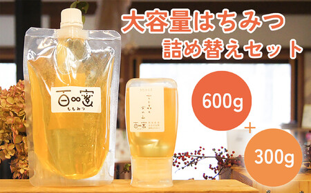 長野原町産 生はちみつ 大容量600gパウチ + 300gボトル 詰め替えセット[蜂蜜 ハチミツ ギフト 詰合せ 群馬県 長野原町 北軽井沢]