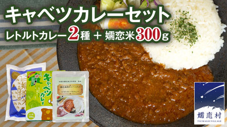 キャベツカレーセット(ぐんまキャベツカレー1個+嬬恋入りトマトキーマカレー1個+嬬恋米300g) レトルトカレー 2食分 2人前 キャンプ 食べ比べ お試し 少量 小分け こめ ブランド米 白米 精米 受賞 皇室献上 コメ 2合 詰め合わせ セット [AB085tu]