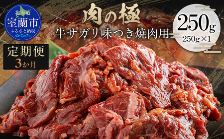 [3か月定期便]牛サガリ味つき焼肉用 250g (250g×1) MR