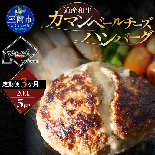 【3ヶ月定期便】道産和牛カマンベールチーズハンバーグ（200g）5個入り MROA171