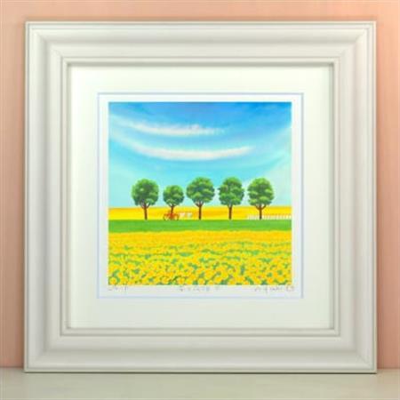 栗乃木ハルミ版画額装品「菜の花畑5」
