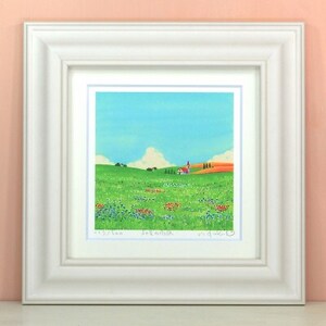 栗乃木ハルミ版画額装品「初夏の高原」