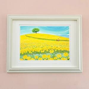 栗乃木ハルミ版画額装品「菜の花日和」