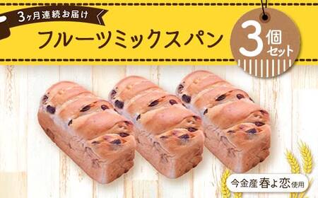 [3ヶ月連続お届け]今金産春よ恋使用!フルーツミックスパン3個セット 朝食 朝ご飯 朝ごはん トースト 食パン パン 食品 北海道 今金町 F21W-475