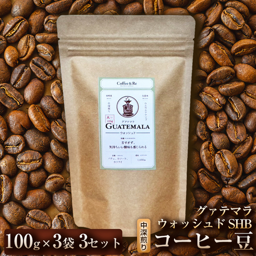 [バランスの良いコクと香ばしさ]コーヒー豆 グァテマラ ウォッシュド SHB(中深煎り)100g × 3袋 3セット コーヒー コーヒー豆 珈琲 珈琲豆 中深煎り コーヒー ガテマラ グァテマラ 自家焙煎 ブラックコーヒー スペシャルティコーヒー豆 小分け 自宅用 ギフト プレゼント 埼玉県 加須市