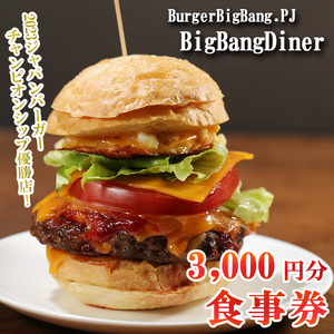 ハンバーガー お食事券 3000円分 BigBangDiner ビッグバンダイナー ショップ 店舗 チケット 商品券 食事券 ご利用 関東で使えるお 3千円分 ランチ パン 肉 こだわり 絶品 家族 子ども 父の日 母の日 Japan Burger Championship バーガー ビッグバン プロジェクト 埼玉県 羽生市