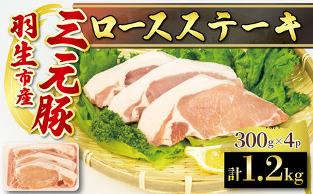 ロース ステーキ 1.2kg ( 100g × 3枚 ) ×4P 国産 三元豚 冷凍 真空 小分け 個包装 たっぷり 大容量 大きめ 厚切り 豚肉 豚 ブタ ポーク ジューシー お弁当 おかず 惣菜 晩ごはん 贅沢 ギフト お中元 御中元 贈り物 贈答 埼玉県 羽生市 ロース ステーキ 