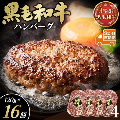 [3か月定期便]黒毛和牛ハンバーグ120g×16個セット No.635