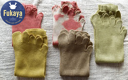 [S~M・M~LL各1足]草木染め 冷えとりシルク 5本指靴下 2足組 [11218-0054]