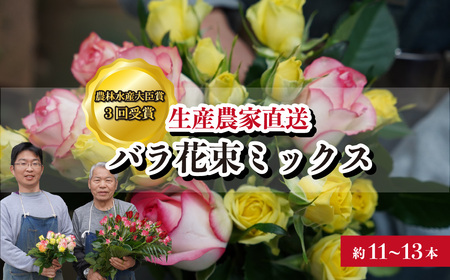 ＜配送エリア限定・着日指定必須＞ 生産農家直送 バラ花束 新鮮Mix 約11～13本 | 埼玉県 上尾市 バラ 薔薇 ローズ 花束 植物 インテリア 誕生日 記念日 お祝い 母の日 父の日 ラッピング有り リボン付き 多品種 Mix花束 切り花 農林水産大臣賞 生花 プレゼント ギフト