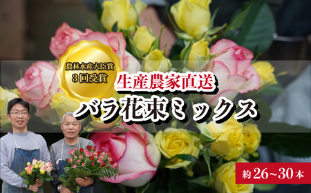 ＜配送エリア限定・着日指定必須＞ 生産農家直送 バラ花束 新鮮Mix 約26～30本 | 埼玉県 上尾市 バラ 薔薇 ローズ 花束 植物 インテリア 誕生日 記念日 お祝い 母の日 父の日 ラッピング有り リボン付き 多品種 Mix花束 切り花 農林水産大臣賞 生花 プレゼント ギフト