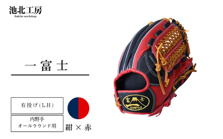 [紺×赤]一富士 軟式グラブ 内野手オールラウンド用 カラーグラブ 野球 内野手 野球グローブ 池北工房 埼玉県 上尾市