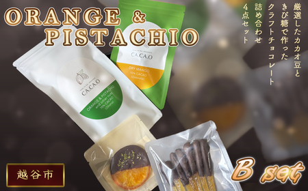 ORANGE & PISTACHIO B set / チョコ カカオ豆 無添加 きび糖 大人チョコ 甘さ控えめ 香り豊か 柑橘 オレンジピール ピスタチオ ドライマンゴー シトロネット 手作り ギフト ご褒美 スイーツ 詰め合わせ 埼玉県 No.334