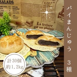 [訳あり]サクサク&モチモチ!パイまんじゅう3種 計30個 約1.2kg