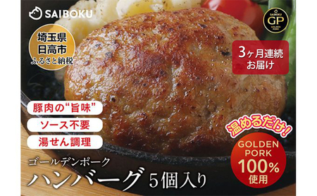 [3ヶ月連続お届け]豚肉 ハンバーグ サイボク ゴールデンポーク ハンバーグセット5個入り セット ふっくら ジューシー 冷凍 国産材料 サイボク 豚