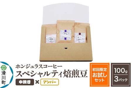コーヒー豆 自家焙煎 ホンジュラス スペシャルティコーヒー[初回限定お試しセット]焙煎豆100g×3パック 中挽き[アンバー]