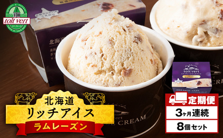 [定期便3ヶ月]リッチアイスクリーム 香り高い魅惑のラムレーズン 8個セット(100ml)