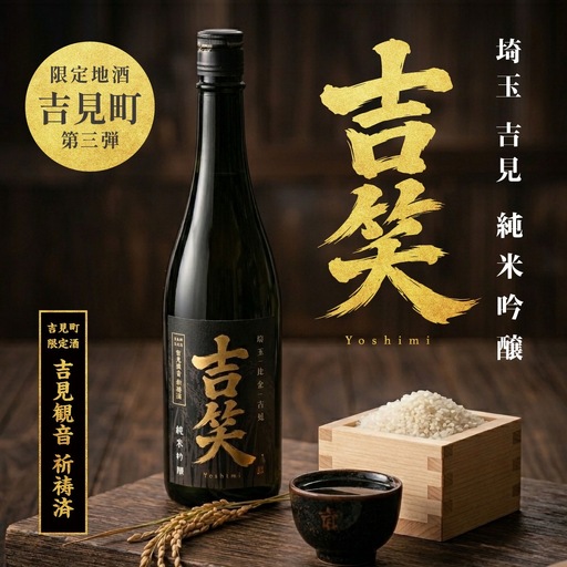 [瓦屋店]埼玉県吉見産 彩のきずな100%使用 純米吟醸酒「吉笑-Yoshimi-」500ml