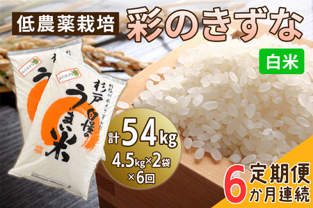 新米 [定期便/6ヶ月] 低農薬栽培の彩のきずな[白米]計54kg (4.5kg×2袋×6ヶ月連続)|おいしい お米 コメ こめ ご飯 ごはん 白米 玄米 お取り寄せ 直送 贈り物 贈答品 ふるさと納税 埼玉 杉戸 [0553]