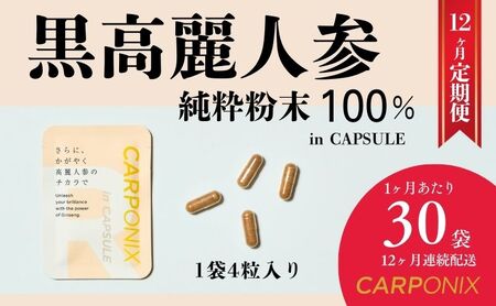黒高麗人参「CARPONIX」4粒入り×30袋 【定期便 12ヶ月】 サプリメント サプリ 黒高麗人参 カプセル ジンセノサイド 千葉市