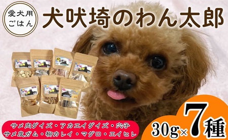 ペットフード 7種セット (30g×7) 犬吠埼のわん太郎 サメ肉ダイズ アカエイダイズ サメ皮ガム 柳カレイ 穴子 マグロ エイヒレ 千葉県 銚子市 本宮商店 ペットフｰド ドッグフｰド ペット