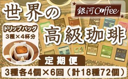[12203-0108]定期便6回 世界一周 高級珈琲(ドリップ式) 銀河コーヒー