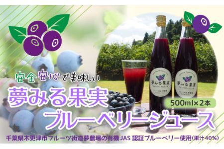 [有機栽培ブルーベリー使用]夢みる果実ブルーベリージュース(果汁40%)500ml×2本