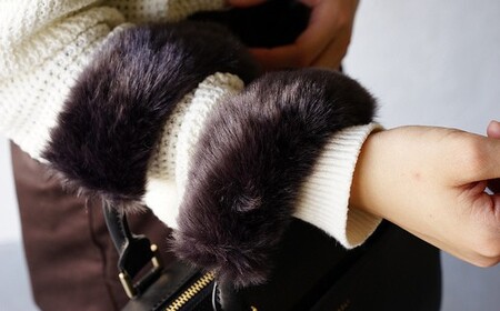 バッグの持ち手をオシャレにするファーハンドル2個セット(チャコールグレー) No.209-02