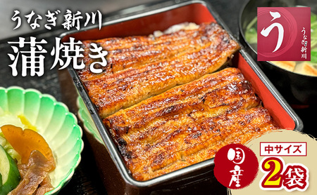 うなぎ新川 蒲焼き(国産中サイズ)2袋入り 鰻 うなぎ蒲焼 蒲焼 国産 国産うなぎ 三河一色産 タレ付き うな重 冷凍 成田市 千葉県