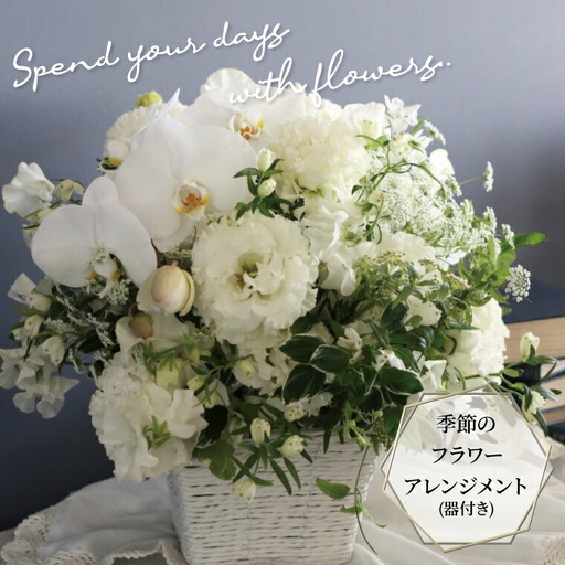 季節のアレンジメント（生花・器付き） 〈フラワーアレンジメント 花 記念日 誕生日 お祝い ギフト プレゼント インテリア 全国発送 送料無料 冷蔵 そのまま飾れる かわいい ※お届け日指定不可〉