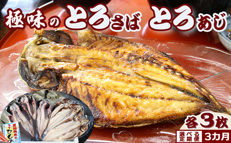 【極味のひもの】脂の乗った『とろさば・とろあじ』干物 各３枚 選べる定期便３カ月《毎月》　[0043-0002] 