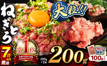 ねぎとろ 200g(100g×2袋) 関東限定発送 | 清幸丸水産 大人気 手巻き寿司 海鮮丼 マグロのユッケ まぐろ 海鮮 小分け 100g パック 千葉県 君津市