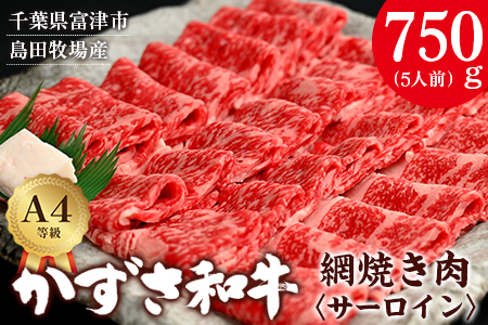 【到着日指定可能】富津市産「かずさ和牛」網焼き肉（サーロイン）750g／5人前