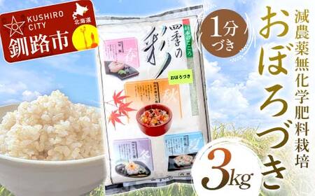 減農薬9割減 ・ 化学肥料不使用おぼろづき 3kg 1分づき 北海道産 米 コメ こめ お米 白米 玄米 通常発送