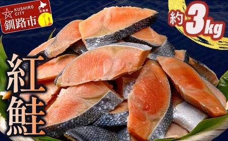 訳あり 紅鮭 約3kg 鮭 打ち身 わけあり しゃけ サーモン 切り身 サケ さけ わけあり 規格外 不揃い 切り落とし 釧路市 北海道 F4F-8287
