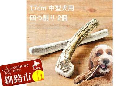 エゾ鹿の角ガム 17cm 中型犬用 四つ割り 2個 北海道産 国産 無添加 犬用ガム 天然鹿角 長持ち デンタルケア ペット おやつ