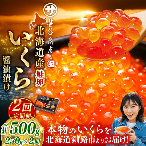 【2ヶ月定期便】  新物 北海道産いくらしょう油漬250g 笹谷商店 小分け パック 醤油漬け 海鮮 海鮮丼 イクラ丼 醤油たれ 冷凍 魚卵 魚介類 グルメ 北海道 釧路市