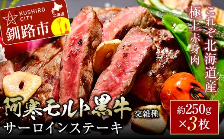 [これぞ北海道産 極上赤身肉] 阿寒 モルト 黒牛 (交雑種) サーロイン ステーキ 約250gx3 (750g)