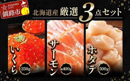 北の味覚海鮮3点セット いくら250g サーモン400g ほたて500g 海鮮丼 セット 鮭 シャケ サケ 魚卵 海鮮 海鮮セット 海鮮醤油漬 刺身 福袋 F4F-5217