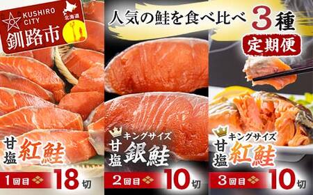 人気の鮭を食べ比べ 定期便 紅鮭×2種 銀鮭×1種 計38切れ 定期便 3か月連続 3種 しゃけ シャケ さけ サケ