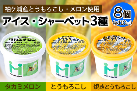 朝採れとうもろこしと完熟メロンのアイス&シャーベット 8個セット アイス シャーベット スイーツ メロン トウモロコシ [0725]