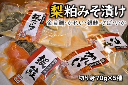 梨粕みそ漬け 鮮魚5種Fセット 金目鯛 かれい 銀鮭 さば いか 切り身 70g×9種 骨取り 漬け魚 個包装 焼き方ガイド付き 冷凍