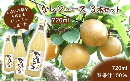 なしジュース 3本セット 720ml×3本 梨果汁100％ ストレートジュース 果汁100% 果汁飲料 梨 フルーツジュース ギフト 贈り物 ジュース 丸絞り