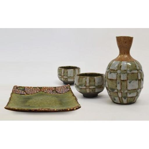 釉彩晩酌セット 和食器 徳利 お猪口 2個 小角皿 1枚 陶芸品《受注制作》銚子 お猪口 晩酌 日本酒 おすすめ おしゃれ モダン 陶芸 手作り 食器 陶器 陶芸作家