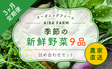 [3ヶ月 定期便]農家直送![栽培期間中農薬不使用]季節の新鮮野菜「9品」詰め合わせセット オーガニックファーム AIBA FARM TML002 / 野菜セット 無農薬 千葉県 富里市 直送 お 旬 季節 農家 採れたて とれたて やさい 詰め合わせ ヤサイ 旬の 産地直送 おまかせ 新鮮 オーガニック 農薬不使用