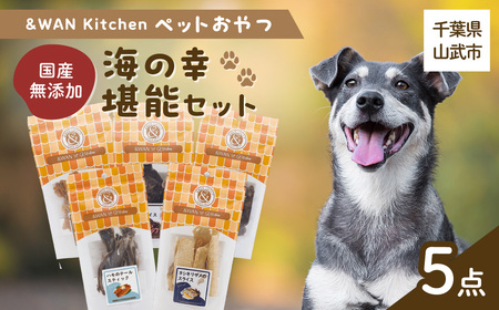 &WAN Kitchenペットおやつセット(海の幸堪能セット)(サメスライス/鮭まるごとビッツ/まぐろスティック/ハモしっぽ/エイまるごとチップ)