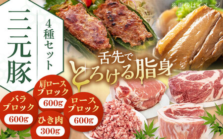 三元豚 ロース・バラ・肩ロースブロック各600g・ひき肉計600g(300g×2パック) [喜茂別町][平田牧場] 肉 豚肉 ブロック ステーキ ステーキ用 バラ 肩 北海道 [AJAP010] 29000 29000円