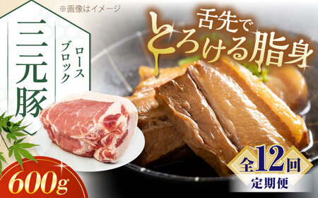 [全12回定期便]三元豚 ロースブロック600g[喜茂別町][平田牧場] 肉 豚肉 ロース ブロック ローストポーク 煮豚 酢豚 煮物 冷凍配送 北海道 [AJAP097] 120000 120000円 12万円