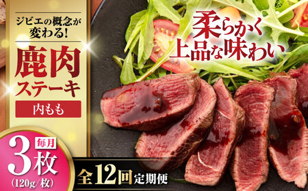 [全12回定期便]鹿肉 内もも120g×3枚[喜茂別町][EBIJIN] ジビエ 鹿 モモ ステーキ ステーキ用 赤身 冷凍 冷凍配送 北海道 [AJAO051] 144000 144000円