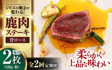 [全2回定期便]鹿肉 背ロース 120g×2枚 [喜茂別町][EBIJIN] ジビエ 鹿 ロース ステーキ ステーキ用 赤身 冷凍 冷凍配送 定期便[AJAO067]